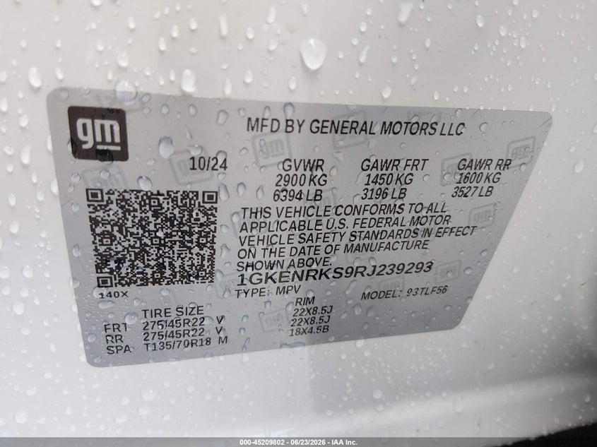 GMC ACADIA 2024 VIN 1GKENRKS9RJ239293