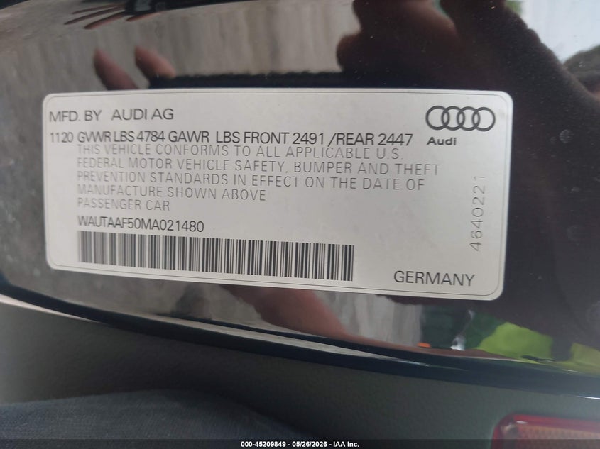 2021 Audi A5 Premium Plus 45 Tfsi Quattro S Tronic VIN: WAUTAAF50MA021480 Lot: 45209849