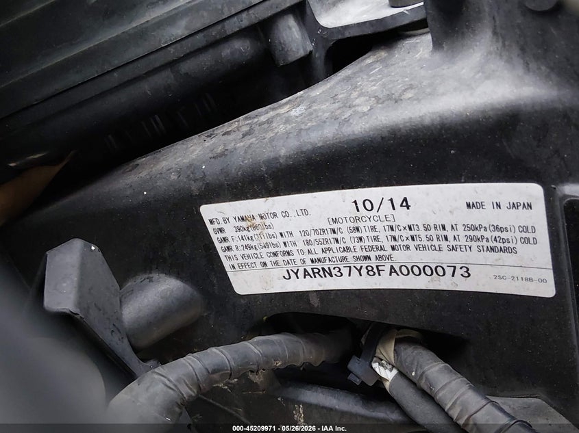 2015 Yamaha Fj09 C VIN: JYARN37Y8FA000073 Lot: 45209971