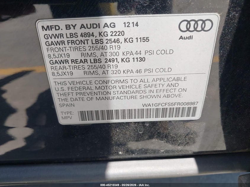 2015 Audi Q3 2.0T Premium Plus VIN: WA1GFCFS5FR008987 Lot: 45210349