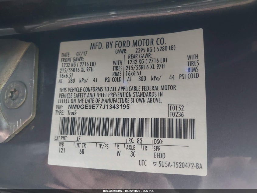 2018 FORD TRANSIT WAGON 2.5L I-4 DOHC, VVT, 169HP