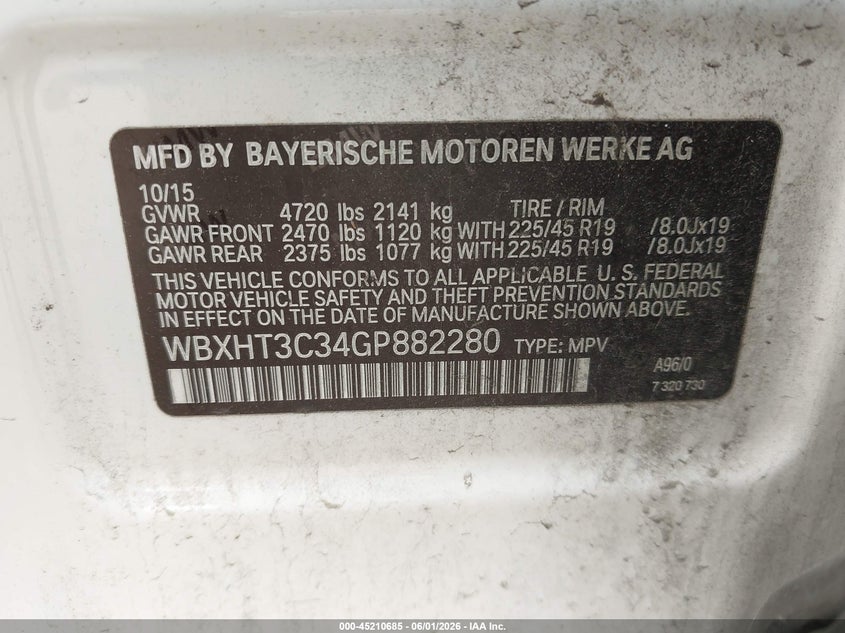 2016 BMW X1 xDrive28I VIN: WBXHT3C34GP882280 Lot: 45210685