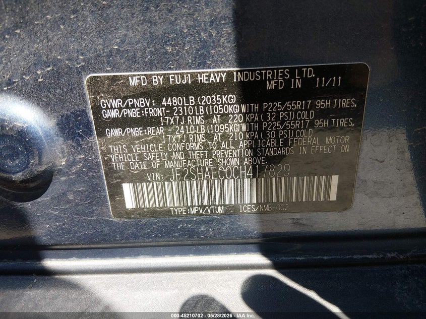 2012 Subaru Forester 2.5 2.5X Limited blue Lot 111045210702 Vin JF2SHAEC0CH417829