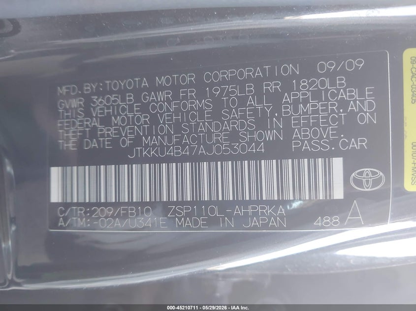 2010 Scion Xd VIN: JTKKU4B47AJ053044 Lot: 45210711