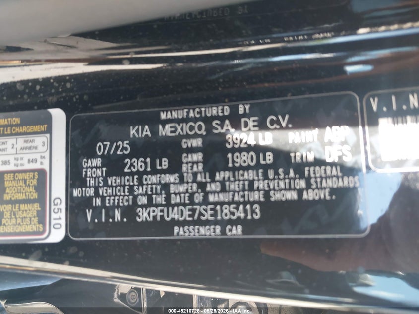 2025 Kia K4 Ex VIN: 3KPFU4DE7SE185413 Lot: 45210728