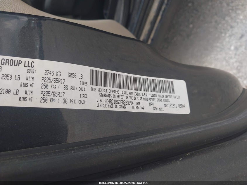 2014 Chrysler Town Country VIN: 2CFRC1BG3ER203654 Lot: 45210736