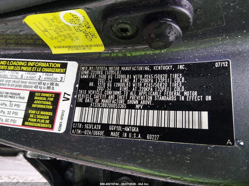 2013 Toyota Venza Xle V6 VIN: 4T3ZK3BB2DU053365 Lot: 45210744
