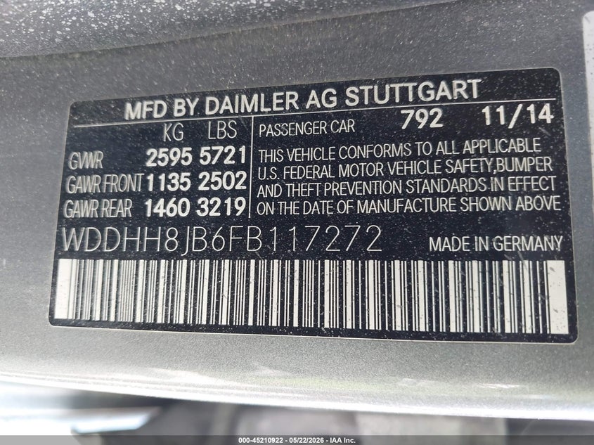 2015 Mercedes-Benz E 350 4Matic VIN: WDDHH8JB6FB117272 Lot: 45210922