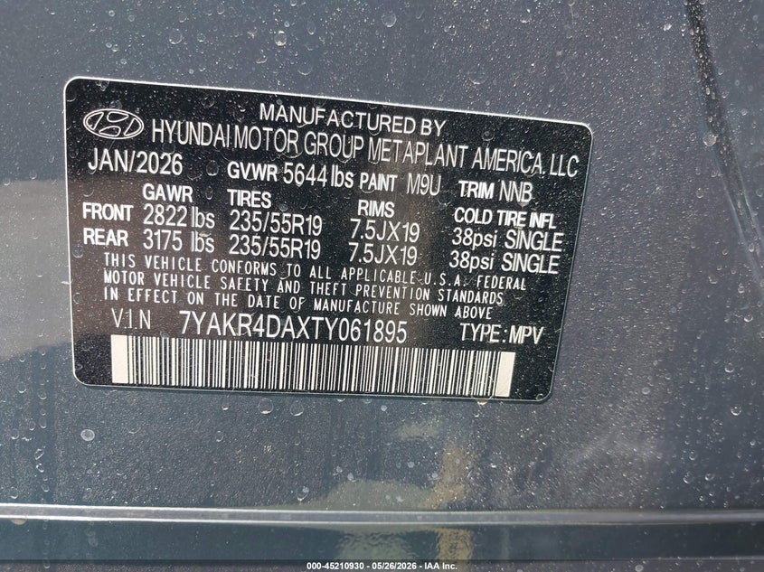 2026 Hyundai Ioniq 5 Limited VIN: 7YAKR4DAXTY061895 Lot: 45210930