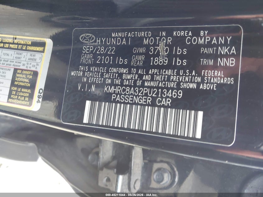 2023 Hyundai Venue Sel VIN: KMHRC8A32PU213469 Lot: 45211044