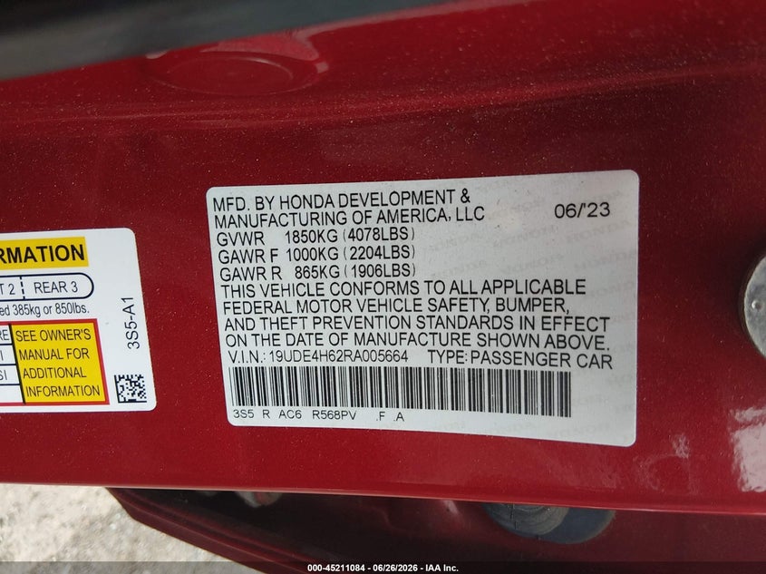 2024 Acura Integra A-Spec Technology VIN: 19UDE4H62RA005664 Lot: 45211084