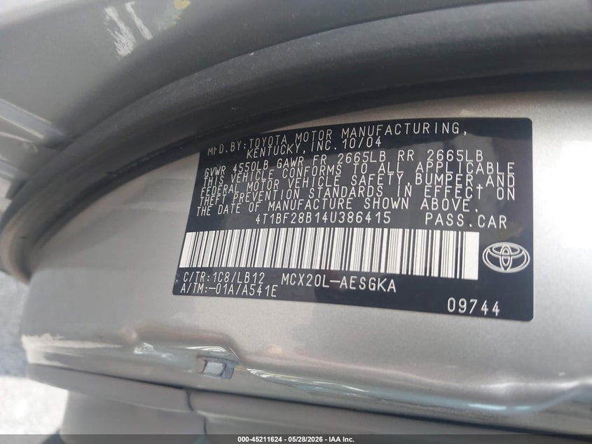 2004 Toyota Avalon Xls VIN: 4T1BF28B14U386415 Lot: 45211624