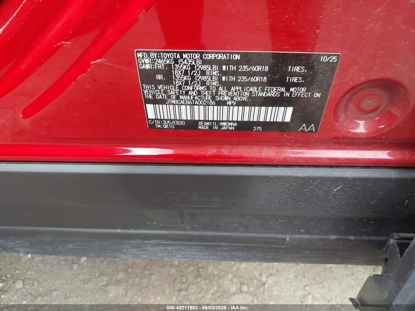 2026 Toyota Bz Xle Plus VIN: JTMBCAEB6TA002186 Lot: 45211983