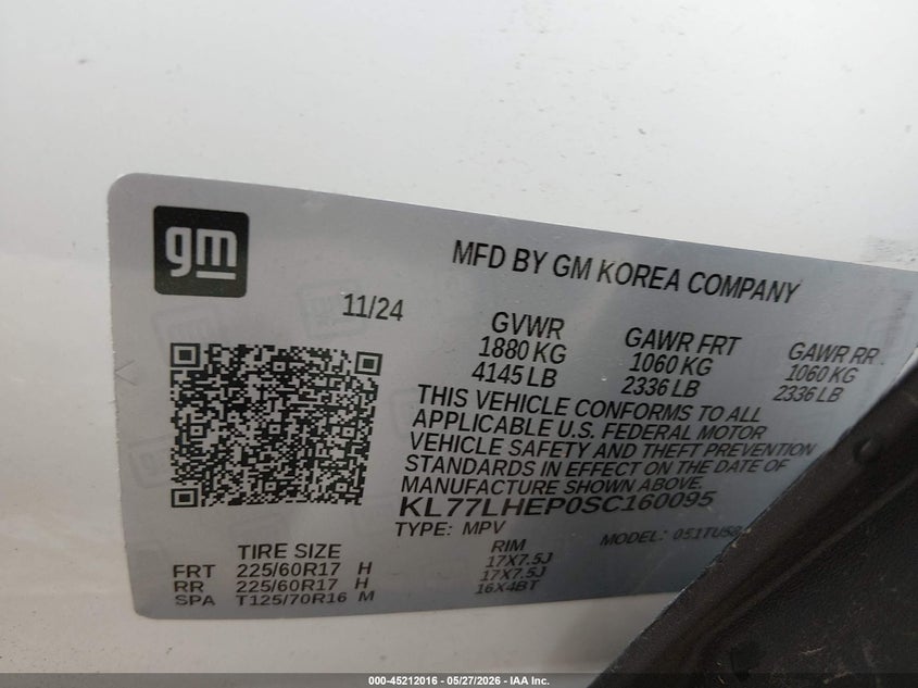 VIN KL77LHEP0SC160095 2025 CHEVROLET TRAX FWD LT
