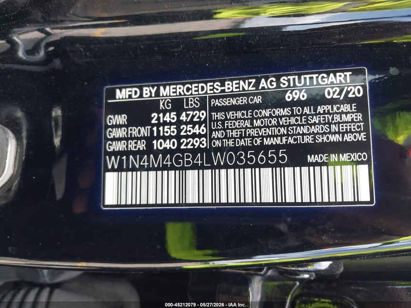 2020 Mercedes-Benz Glb 250 VIN: W1N4M4GB4LW035655 Lot: 45212079