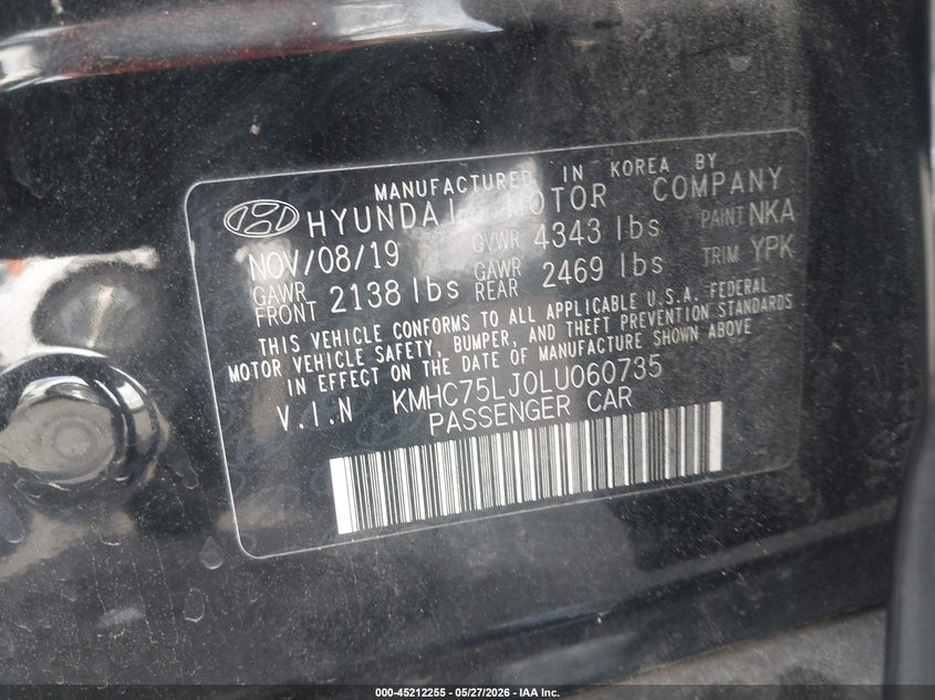 2020 Hyundai Ioniq Electric Se VIN: KMHC75LJ0LU060735 Lot: 45212255