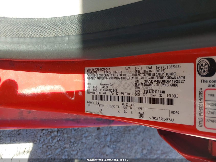 2013 Ford Fiesta Se VIN: 3FADP4BJ6DM192527 Lot: 45212774