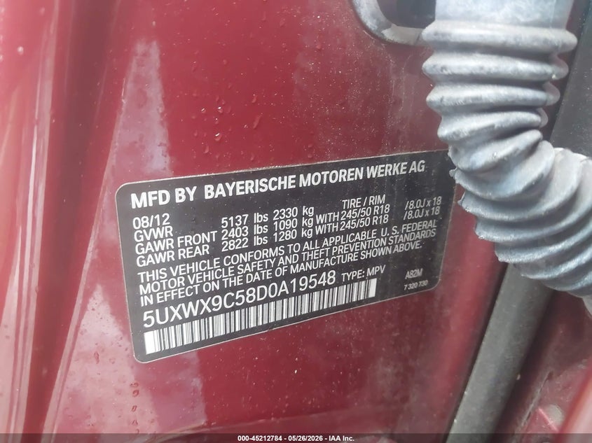 2013 BMW X3 xDrive28I VIN: 5UXWX9C58D0A19548 Lot: 45212784