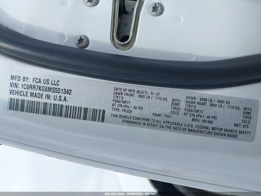 2021 RAM 1500 TRUCK 3.6L V-6 DOHC, VVT, 305HP