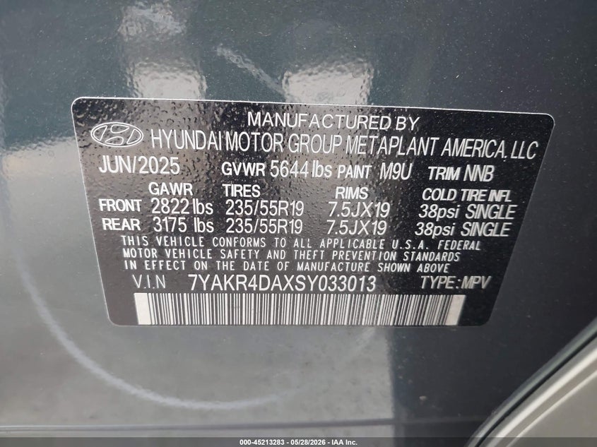 2025 Hyundai Ioniq 5 Limited VIN: 7YAKR4DAXSY033013 Lot: 45213283