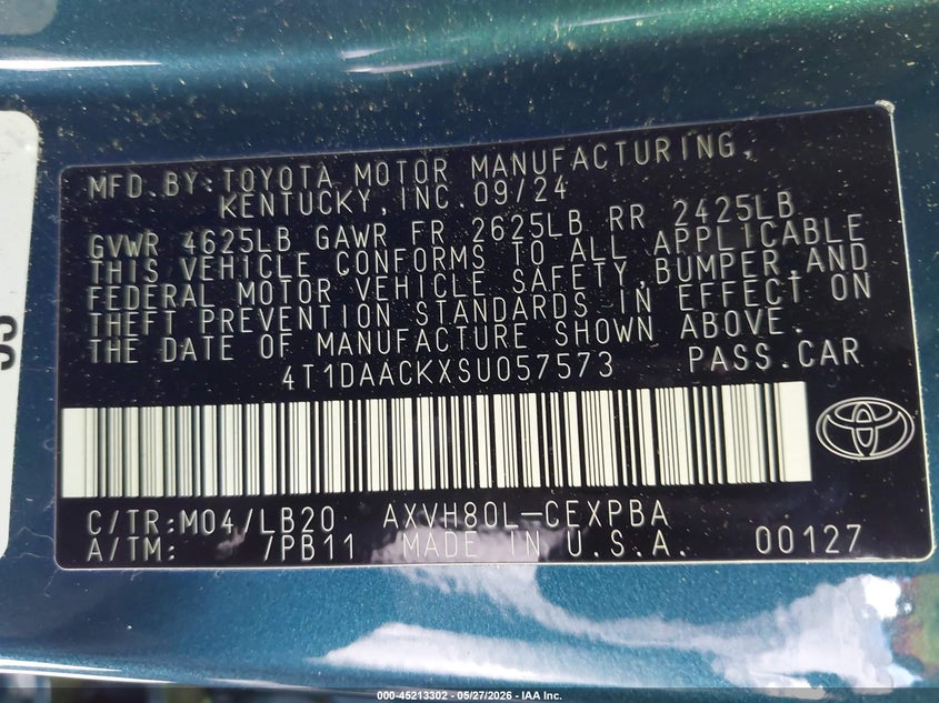 VIN 4T1DAACKXSU057573 2025 TOYOTA CAMRY XSE