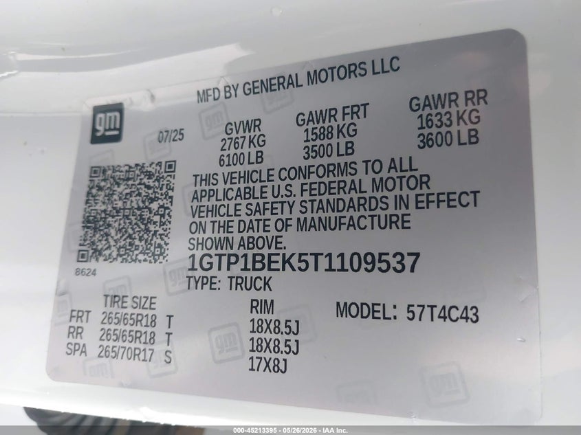 2026 GMC Canyon Elevation, Rwd VIN: 1GTP1BEK5T1109537 Lot: 45213395