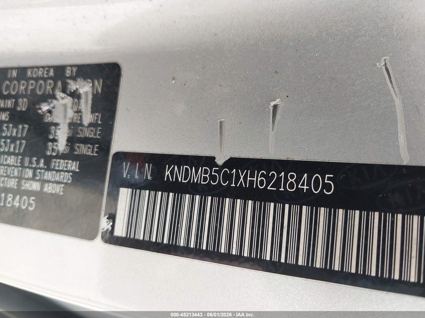 2017 Kia Sedona Lx VIN: KNDMB5C1XH6218405 Lot: 45213443