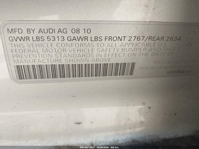 2011 Audi A6 3.0 Premium VIN: WAUKGAFB2BN023253 Lot: 45213627