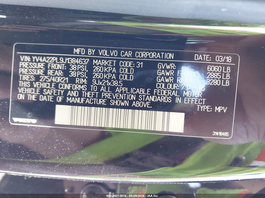 2018 Volvo Xc90 T6 Inscription VIN: YV4A22PL9J1384637 Lot: 45213976