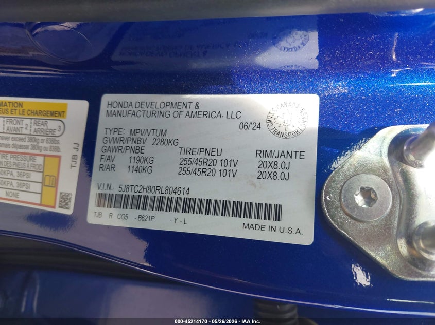 2024 Acura Rdx A-Spec Advance Package VIN: 5J8TC2H80RL804614 Lot: 45214170