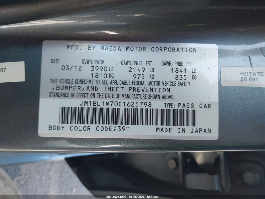 2012 Mazda 3 2.0 I Grand Touring green Lot 111045214296 Vin JM1BL1M70C1625798