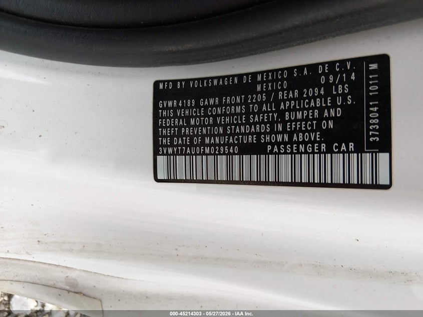 2015 Volkswagen Golf Gti 2.0T Se 2-Door VIN: 3VWYT7AU0FM029540 Lot: 45214303