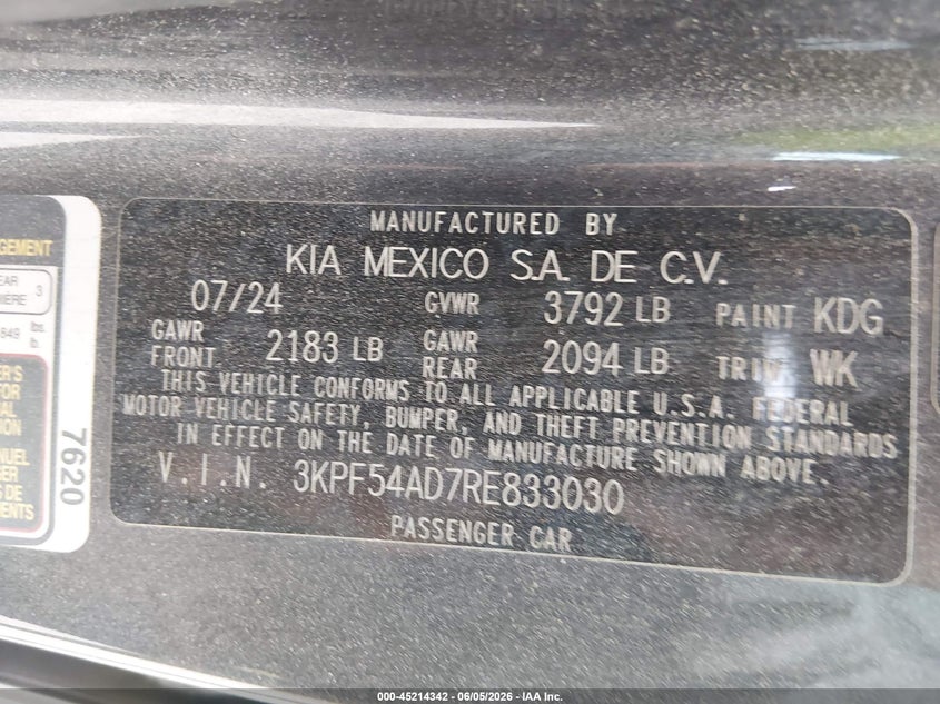 VIN 3KPF54AD7RE833030 2024 KIA FORTE GT-LINE