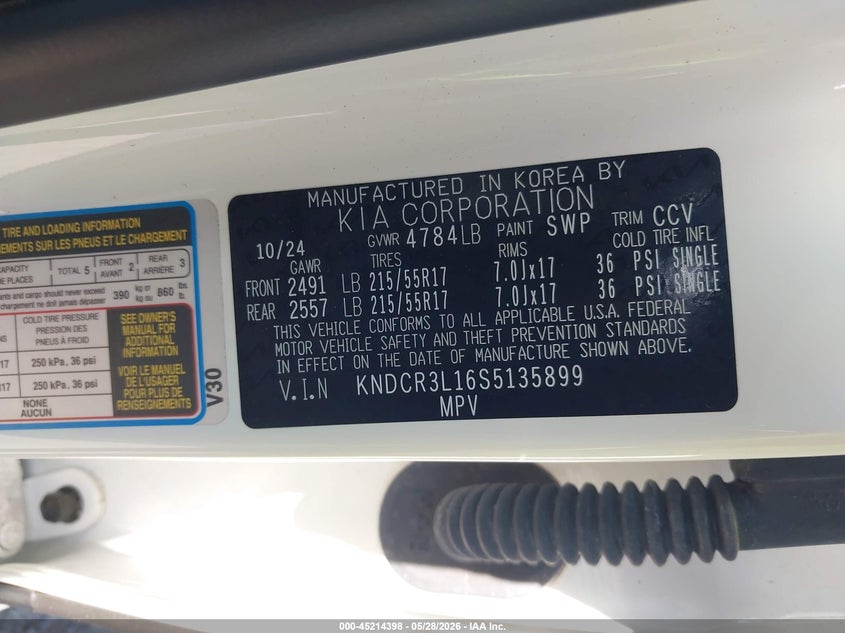 2025 Kia Niro Ev Wind VIN: KNDCR3L16S5135899 Lot: 45214398