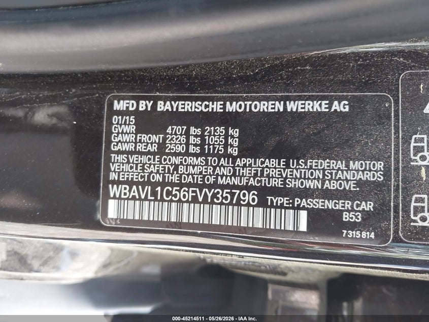 2015 BMW X1 xDrive28I VIN: WBAVL1C56FVY35796 Lot: 45214511