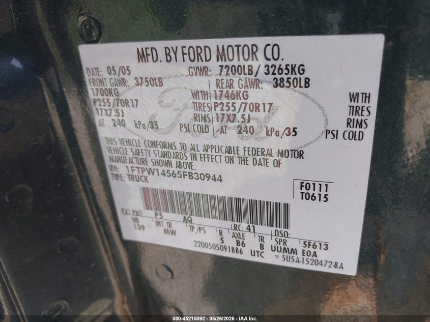 2005 FORD F-150 TRUCK 5.4L V-8 VVT, 300HP