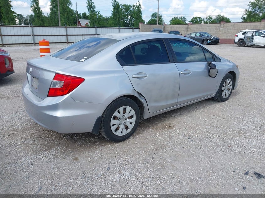 2012 Honda Civic 1.8 Lx silver Lot 111045215183 Vin 2HGFB2F59CH332202