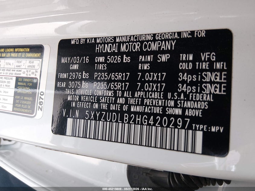 VIN 5XYZUDLB2HG420297 2017 HYUNDAI SANTA FE SPORT 2.4L