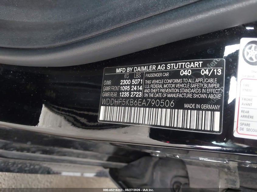 2014 Mercedes-Benz E 350 VIN: WDDHF5KB6EA790506 Lot: 45216353