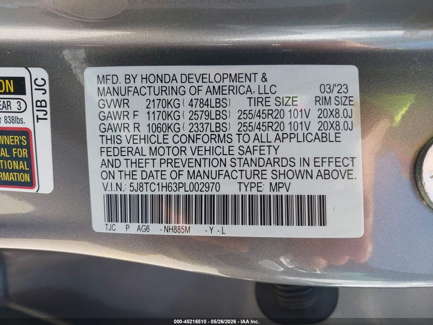 2023 Acura Rdx A-Spec Package VIN: 5J8TC1H63PL002970 Lot: 45216510