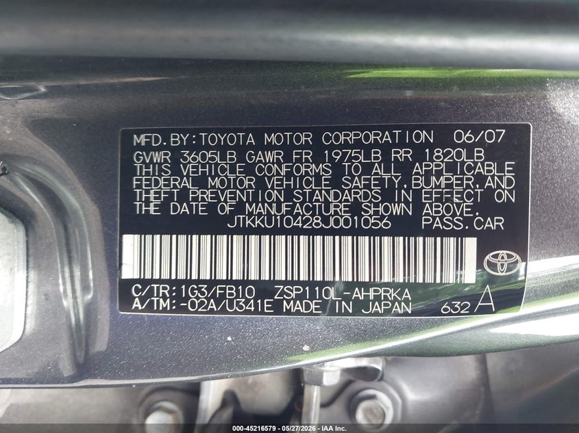 2008 Scion Xd VIN: JTKKU10428J001056 Lot: 45216579