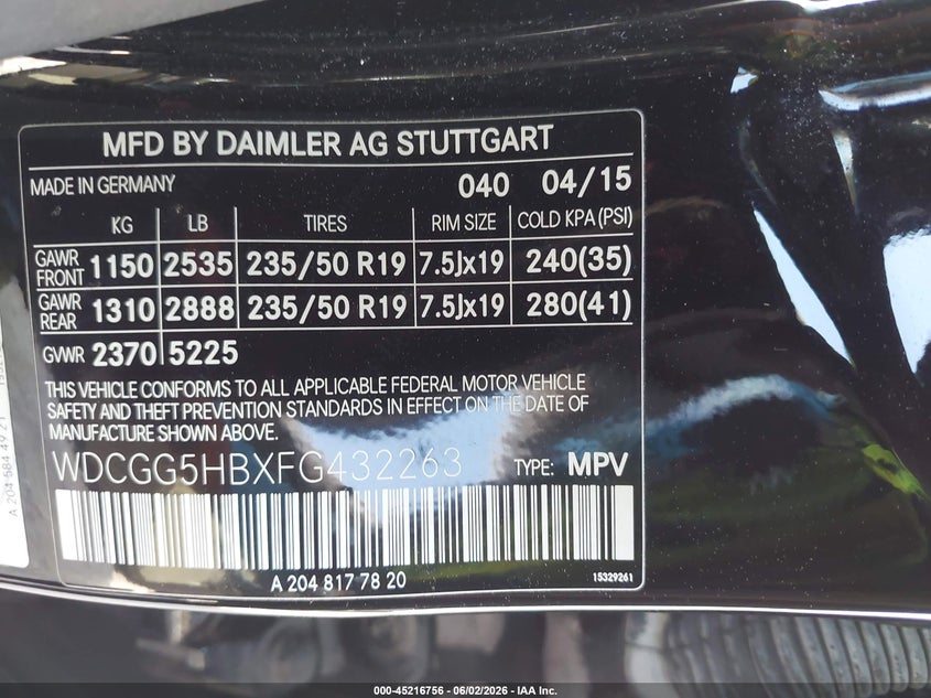 2015 Mercedes-Benz Glk 350 VIN: WDCGG5HBXFG432263 Lot: 45216756