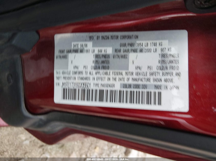 2006 Mazda Rx-8 6-Speed Sport Automatic VIN: JM1FE173160205501 Lot: 45216948