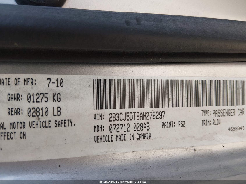 2010 Dodge Challenger 5.7 R/t Grey Lot 111045216971 Vin 2B3CJ5DT8AH278297