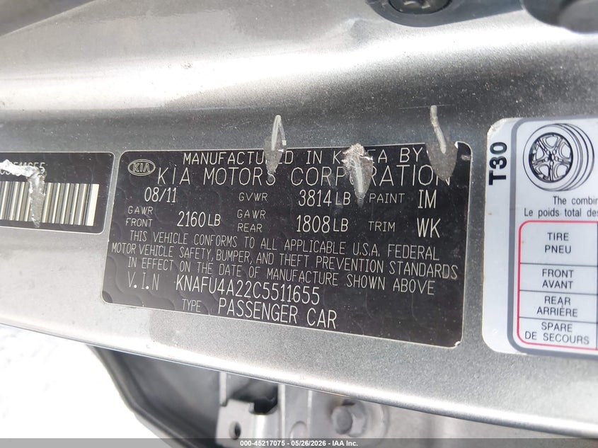 2012 Kia Forte 2.0 Ex grey Lot 111045217075 Vin KNAFU4A22C5511655