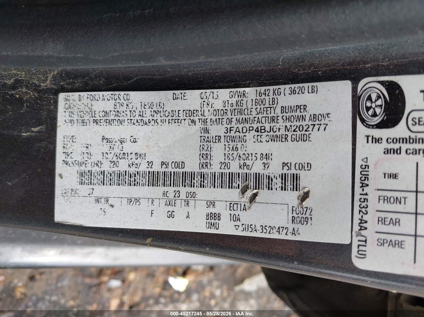 2015 Ford Fiesta Se VIN: 3FADP4BJ0FM202777 Lot: 45217245