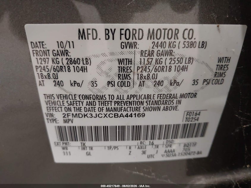 2FMDK3JCXCBA44169 2012 Ford Edge 3.5 Sel Beige