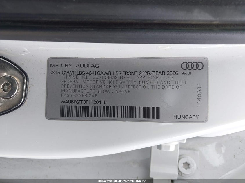 2015 Audi S3 2.0T Premium Plus VIN: WAUBFGFF8F1120415 Lot: 45218070