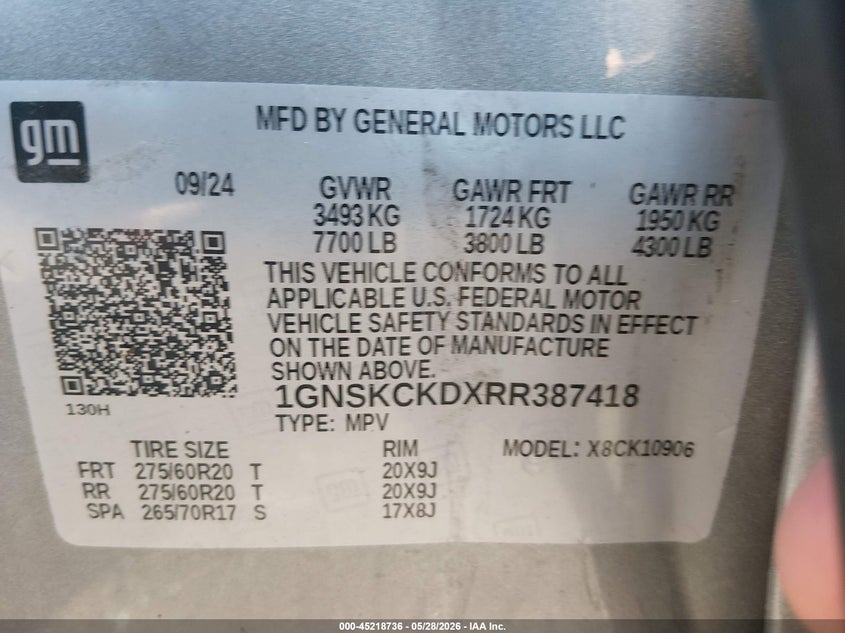 2024 Chevrolet Suburban 4Wd Lt VIN: 1GNSKCKDXRR387418 Lot: 45218736