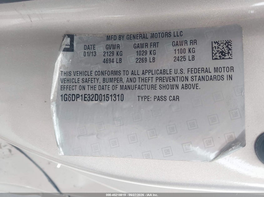 2013 Cadillac Cts Premium VIN: 1G6DP1E32D0151310 Lot: 45218819